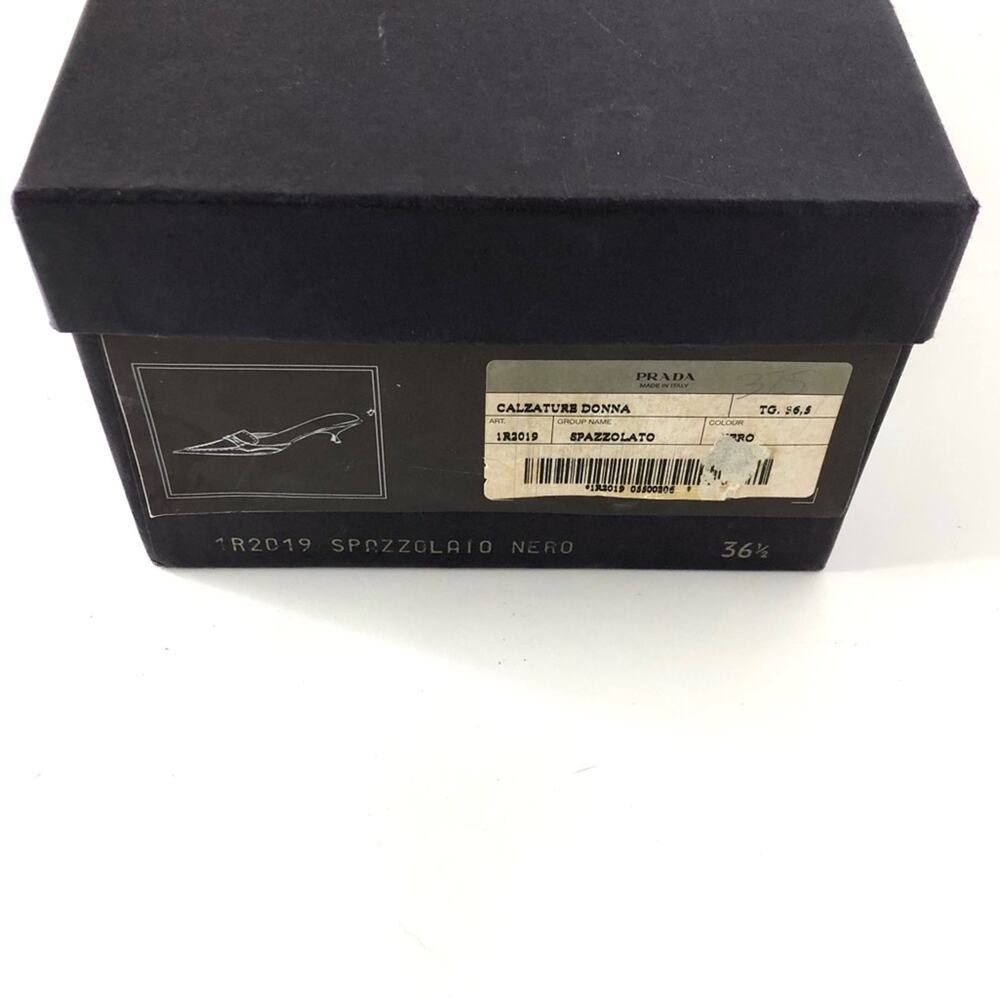 NIB Prada Logo Plaque Black Pointed Toe Kitten Heel Mules Pumps 36.5 - Picture 10 of 10